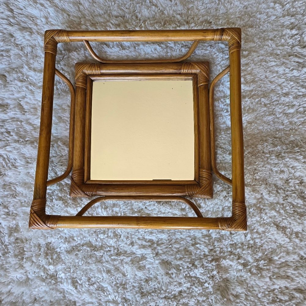 Bamboo/ Rattan Square Mirror Mid Century Modern  Bohemian‎